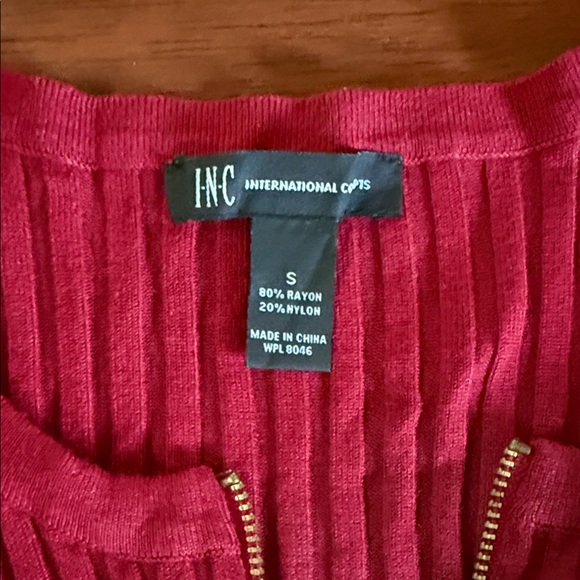 Inc Ribbed Zip-Up Red Top - Picture 2 of 5